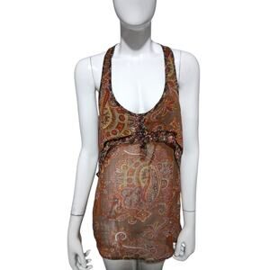 Y2K Retro Mossimo Women's size Large Paisley Floral Sheer Chiffon Racerback Top